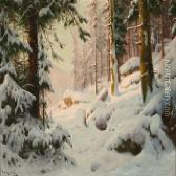 Forest Scene At Winter Time Oil Painting - Walter Moras