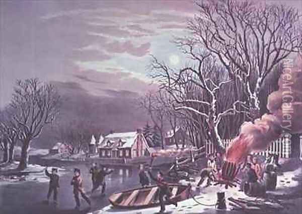 A Winter Evening Oil Painting - Currier
