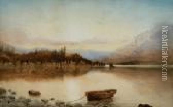 Lake And Mountain Scene Oil Painting - William Joseph Wadham