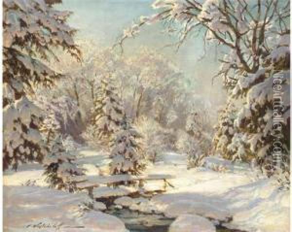 Forest In Winter Oil Painting - Konstantin Aleks. Veshilov