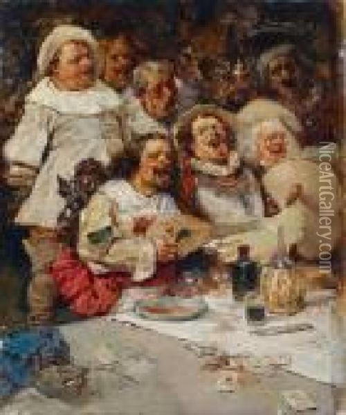Die Tischgesellschaft Um Bocklin Oil Painting - Enrique Serra y Auque