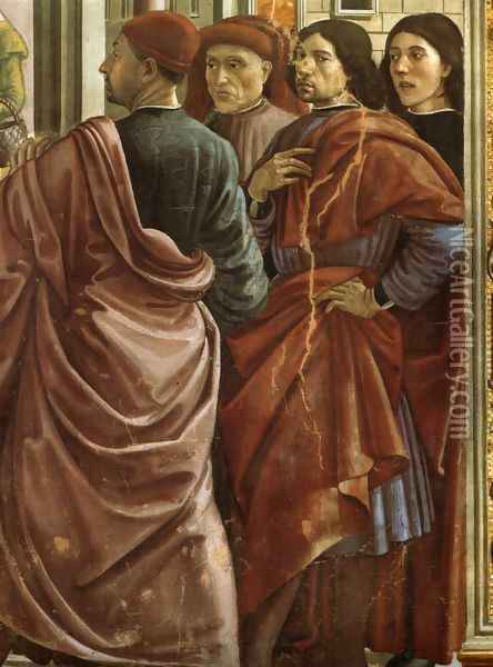 01, Expulsion of Joachim from the Temple (Portrait of Ghirlandaio, the second from the right) Oil Painting - Domenico Ghirlandaio