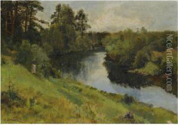 River Landscape Oil Painting - Ivan Avgustovich Vel'ts