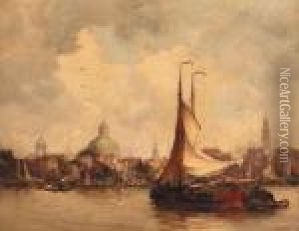 Shipping On The Ij, Amsterdam, With The Koepelkerk And Thewesterkerk Beyond Oil Painting - Hobbe Smith