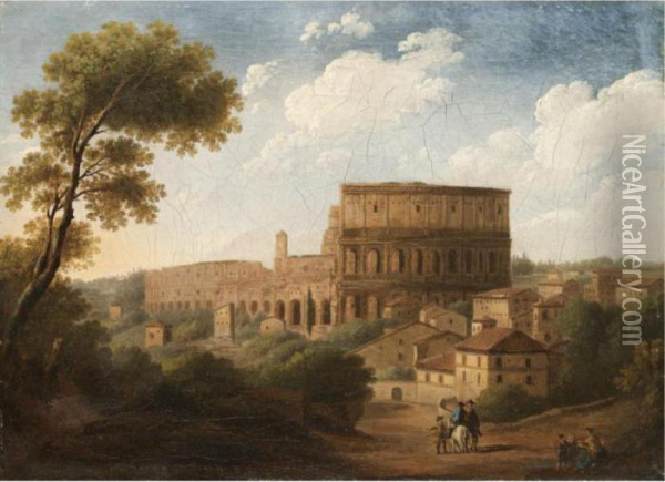 Rome, A View Of The Colosseum Oil Painting - Hendrik Frans Van Lint