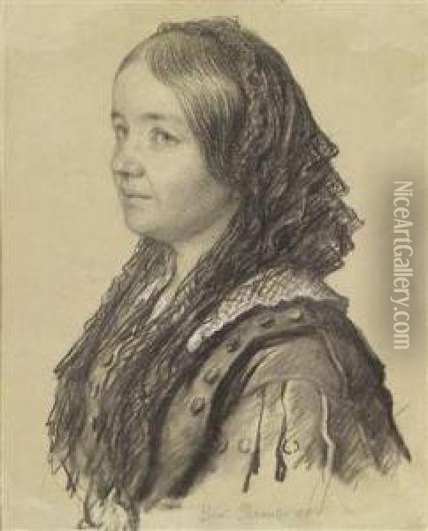A Portrait Of A Girl In A Headscarf Oil Painting - Nikolai Efimovich Rachkov