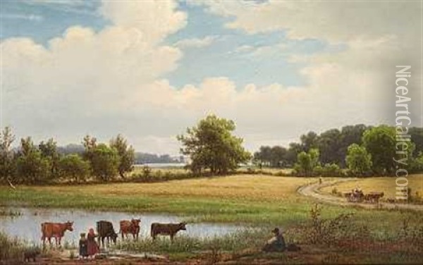Sommerdag, Koerne Vandes Oil Painting - Peter (Johann P.) Raadsig
