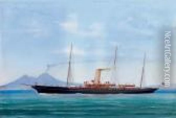 The Steam Yacht Ciralda Off Naples Oil Painting - Antonio de Simone