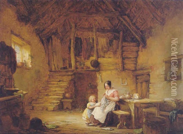 Kitchen Interior With Mother And Child Oil Painting - Nicholas Condy