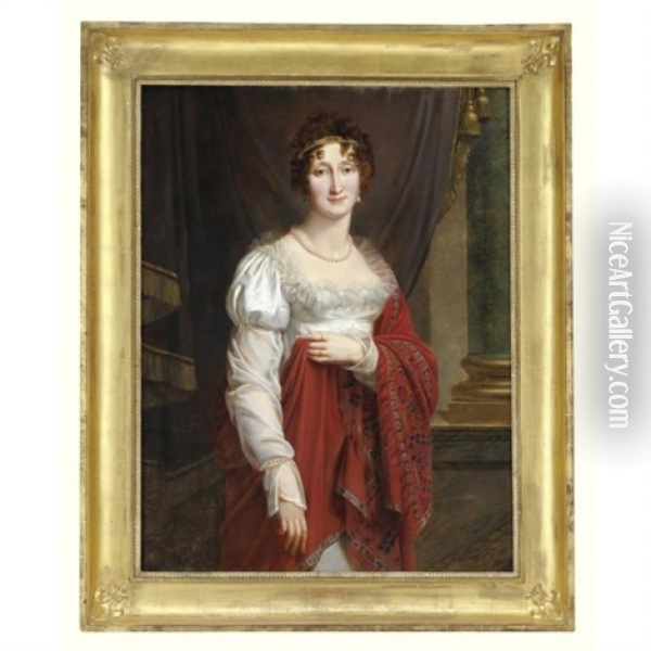 Portrait Of A Lady Oil Painting - Antoine Jean Joseph Ansiaux