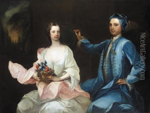 Portrait Of Robert Mason Of Masonbrook, Loughrea, County Galway, And His Wife, Sara Monck Oil Painting - Charles Jervas