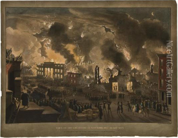 View Of The Great Fire In New York Oil Painting - William James Bennett