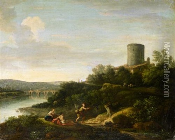An Italianate Landscape With Figures In The Foreground Oil Painting - Jan Frans van Bloemen