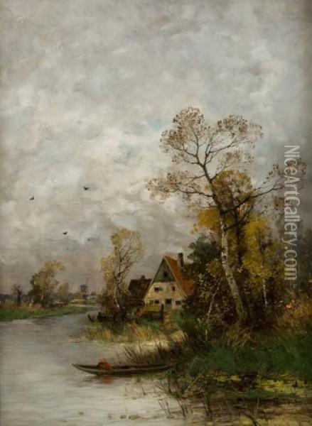 Flusslandschaft Im Herbst Oil Painting - Heinz Flockenhaus