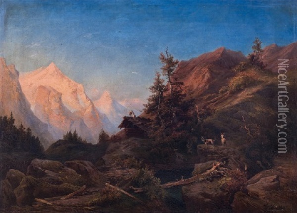 Romanticka Krajina - Motiv Z Alp Oil Painting - Josef Navratil