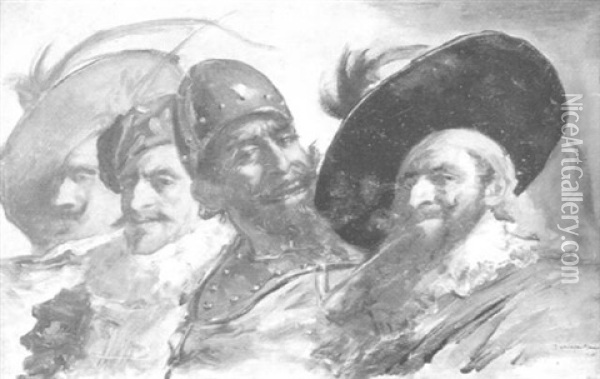Tres Mosqueteros Y Un Soldado Oil Painting - Domingo Munoz y Cuesta
