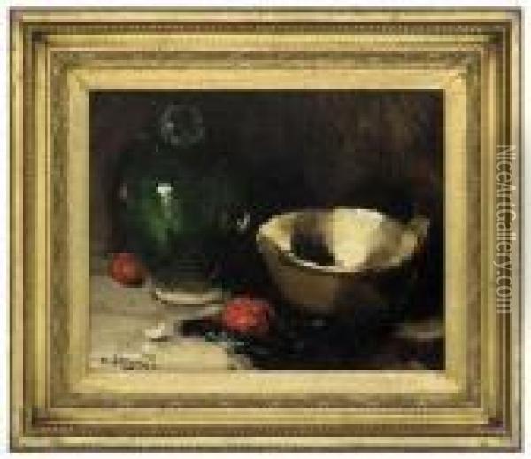 A Carafe, Bowl And Tomatoes On A Table Oil Painting - Raymond Allegre