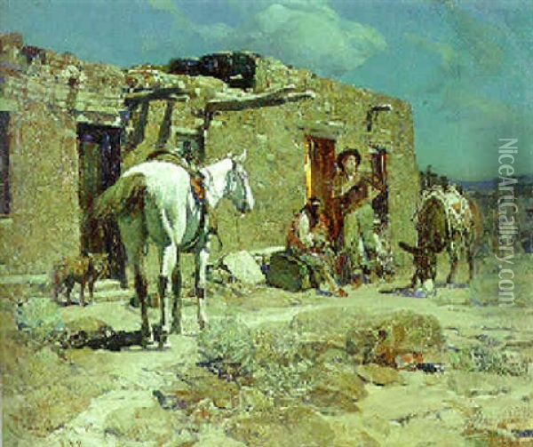 Indian Trading Store Oil Painting - Frank Tenney Johnson