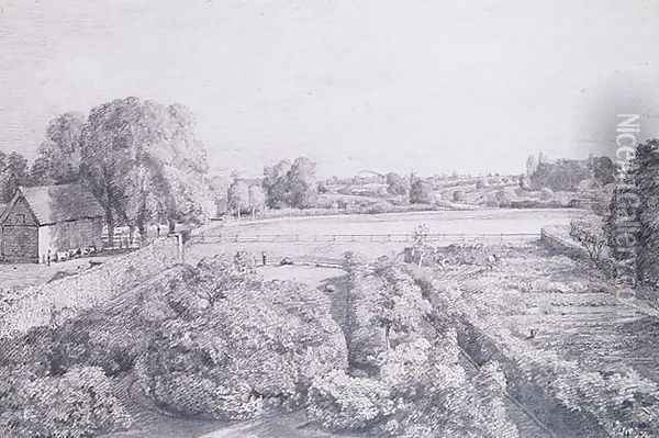 View of East Bergholt over the kitchen garden of Golding, Constable's house Oil Painting - John Constable
