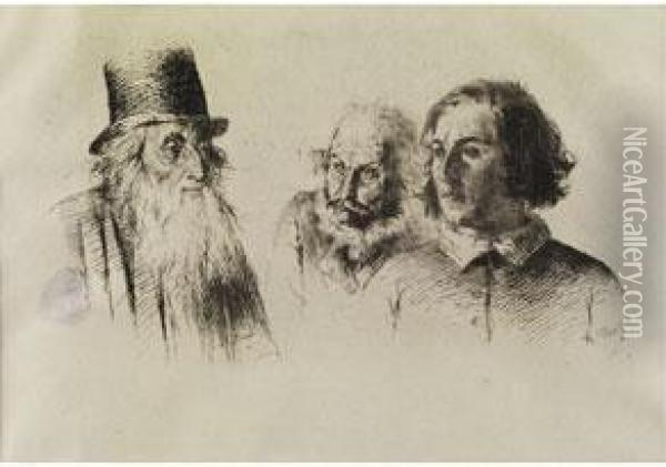 Drei Mannerkopfe Oil Painting - Adolph von Menzel