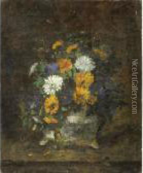 Vase De Fleurs [ ; Vase Of 
Flowers ; Oil On Canvas ; Unframed ; Signed Lower Left H. Cauchois] Oil Painting - Eugene Henri Cauchois