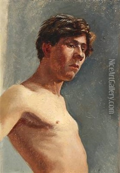 Study Of A Male Model Oil Painting - Emilie (Caroline E.) Mundt