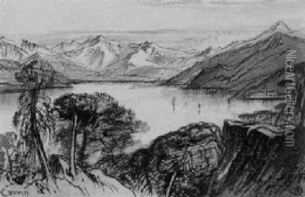 Lake Como From The Villa Serbellone Oil Painting - Edward Lear
