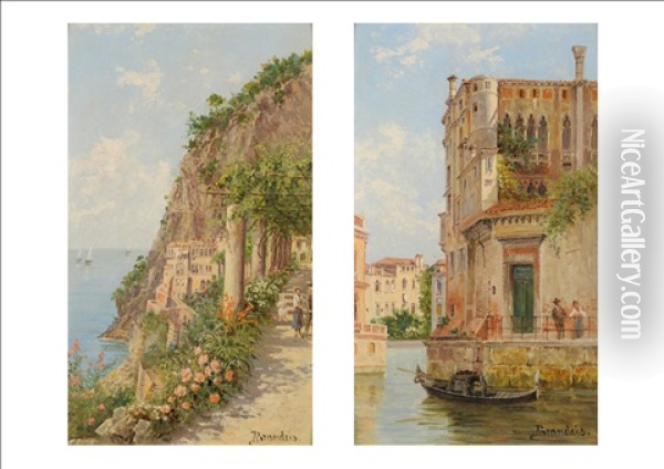A Venetian Palace (+ Amalfi; 2 Works) Oil Painting - Antonietta Brandeis