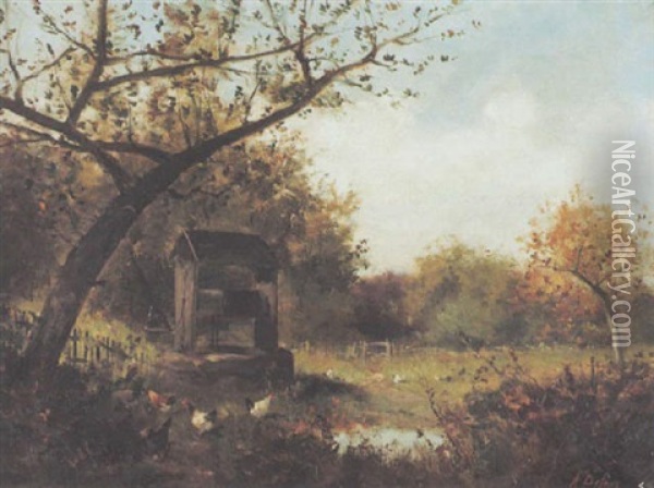 Gartenlandschaft Mit Ziehbrunnen Und Baumen Oil Painting - Alexandre Defaux