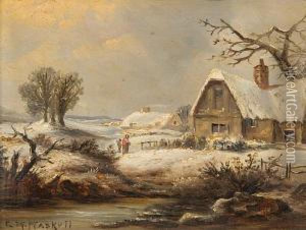 Figures In A Wintry Landscape Oil Painting - Christopher Mark Maskell