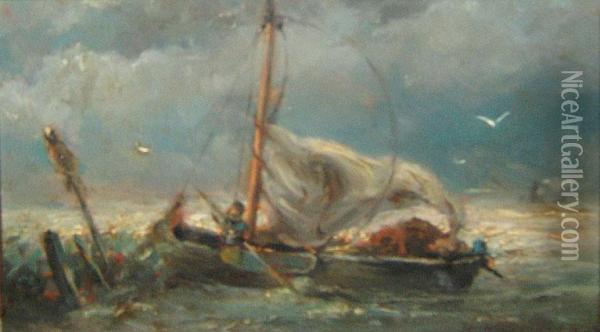 Bateau Sur Mer Trouble Oil Painting - Hermanus Willem Koekkoek