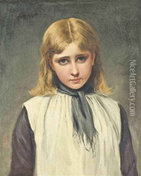 Portrait Of A Young Girl In A Pinafore Oil Painting - Charles Sillem Lidderdale