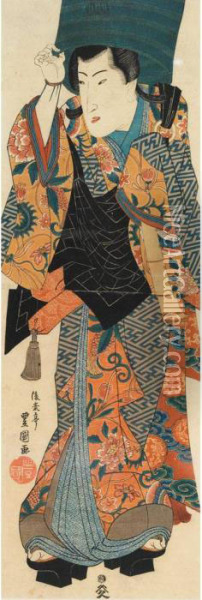 Standing Portrait Of A Young Komuso Oil Painting - Toyokuni