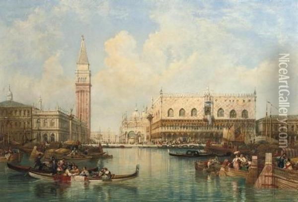 A View Of St. Mark's Square, The Doge's Palace And The Campanile, Venice Oil Painting - William Wyld