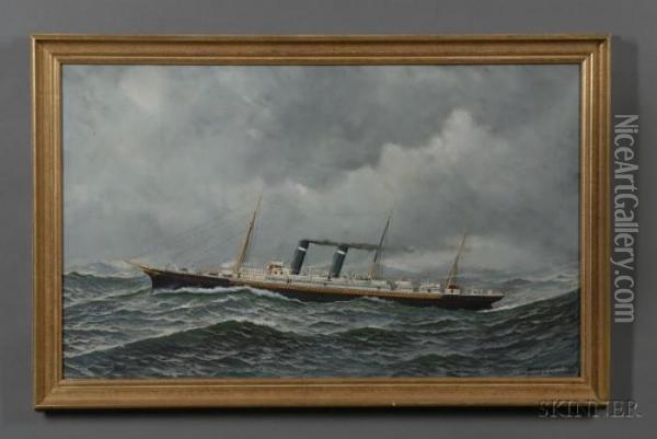 Portrait Of The American Screw Steamer Oil Painting - Antonio Nicolo Gasparo Jacobsen