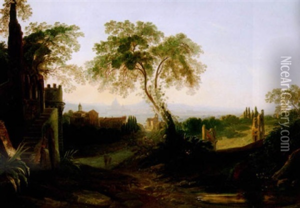 Rome From The Temple Of Cecilia Metella Oil Painting - Friedrich August Elsasser