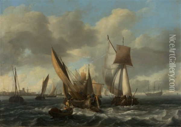 Segelschiffe In Kustennahe Oil Painting - Ludolf Backhuysen the Elder