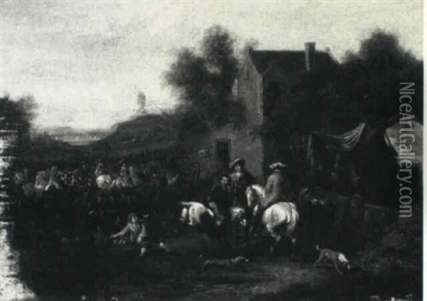 Cavalry Outside A Tavern Oil Painting - Jan van Huchtenburg
