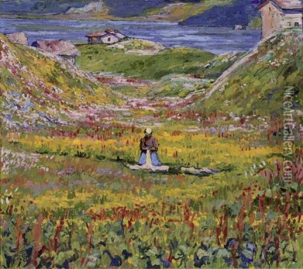 Valle Fiorita, 1912/24 (bluhende Wiesen Bei Maloja) Oil Painting - Giovanni Giacometti