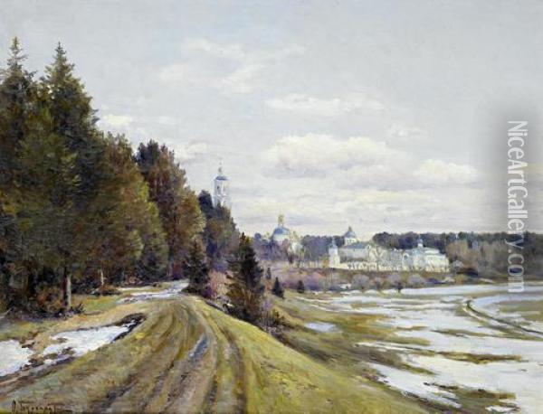 Spring Landscape On The Volga Oil Painting - Fedor Karlovich Burkhardt