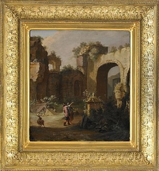 Antika Ruiner Med Figurer Oil Painting - Jacob (Rosa di Napoli) Roos