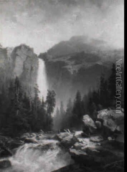 Wasserfall Im Hochgebirge Oil Painting - Oskar Leu
