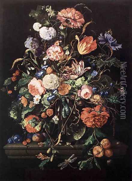 Flowers in Glass and Fruits Oil Painting - Jan Davidsz. De Heem