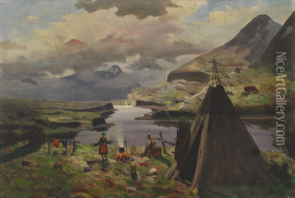 Northern Lapland Encampment Oil Painting - Vilhelm Engstrom