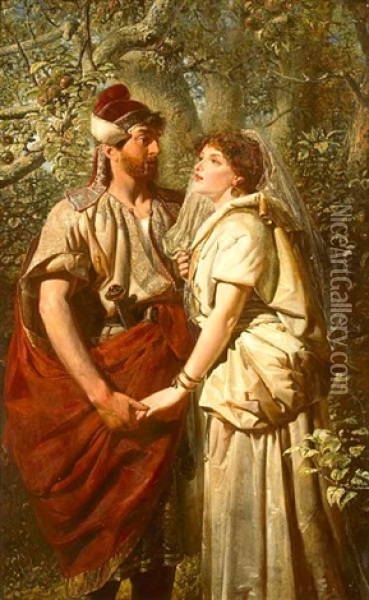 Troilus & Cressida In The Garden Of Pandarus (act Iii, Scene 2)(+ In The Orchard Of Pandarus; Verso) Oil Painting - Edward Henry Corbould
