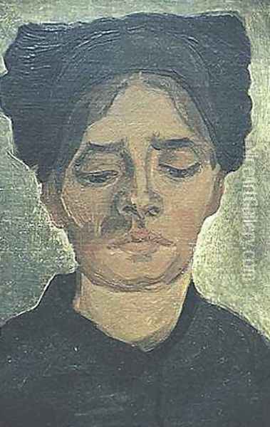 Head Of A Peasant Woman With Dark Cap I Oil Painting - Vincent Van Gogh