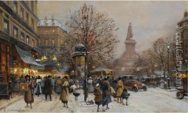 Place De La Republique, Paris Oil Painting - Eugene Galien-Laloue
