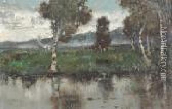 Moorlandschaft Mit Birken Und Aufsteigendem Nebel Oil Painting - Karl Heffner