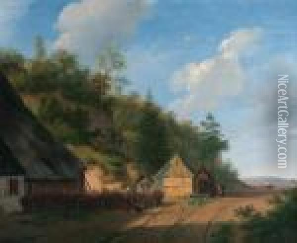 The Forester's House; At The Watermill Oil Painting - Andreas Schelfhout