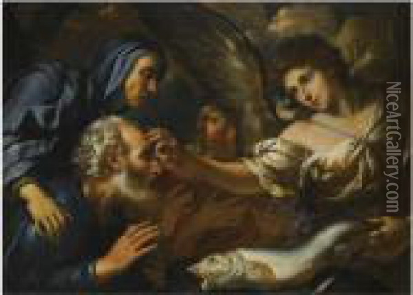 The Healing Of Tobias Oil Painting - Girolamo Troppa